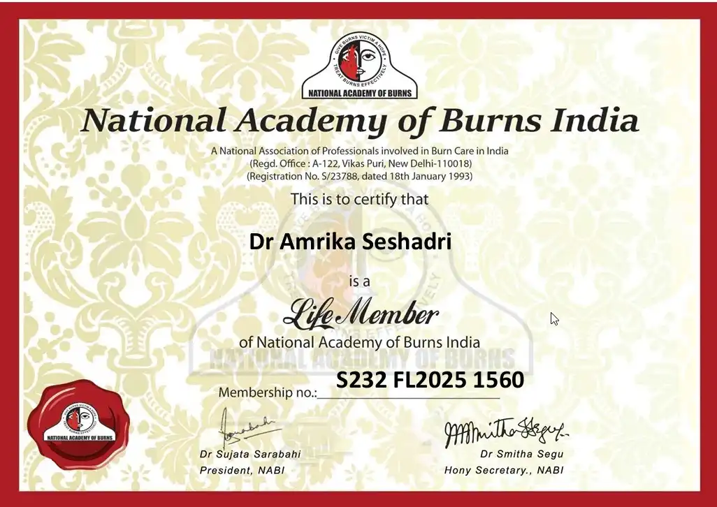 National Academy of Burns India Life Membership Certificate